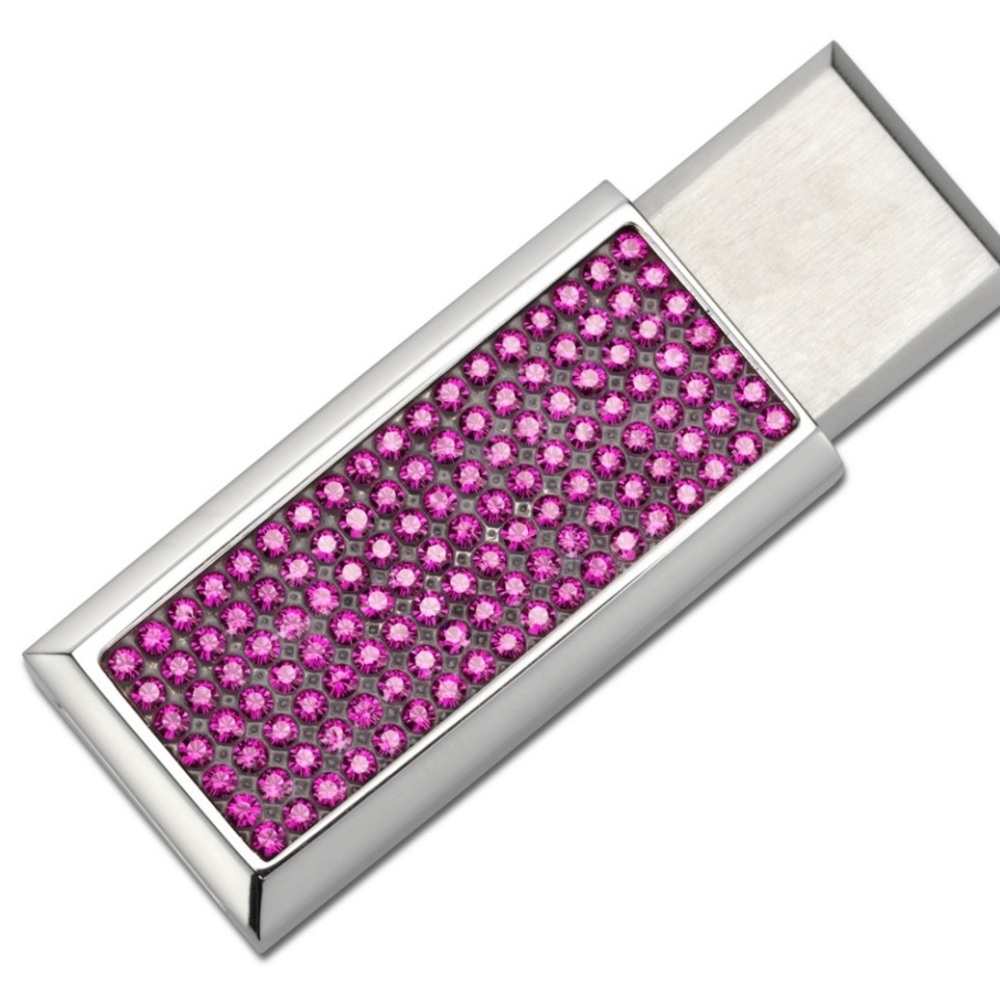 Swarovski Crystallized 8 GB USB Memory Stick - Rhodium w/Fuscia Crystals.
